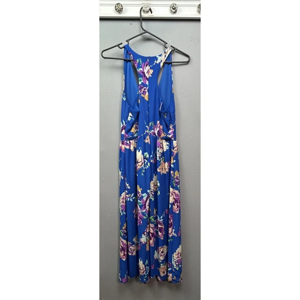 Everly‎ Dress Womens Small Blue Floral Maxi Sleeveless V-Neck Racerback Summer